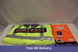Four Portwest Hi Vis Jackets to include 3x Hi Vis Rain Jackets, Orange, H440, 1x Contrast Traffic Ja