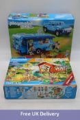 Two Playmobil Family Fun items to include 1x Park-up 9502 Pick and Caravans, 1x 71001 Adventure Tree