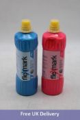 Twelve Bottles Flexmark Cattle Liquid Tail Paint To Include 4x Pink, 1L, 2x Red, 1L, 6x Blue, 1L