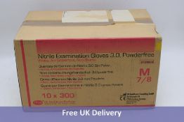 Ten Boxes of DE Healthcare Nitrile Examination 3.0 Power Free Gloves, Size M, 300 Per Box