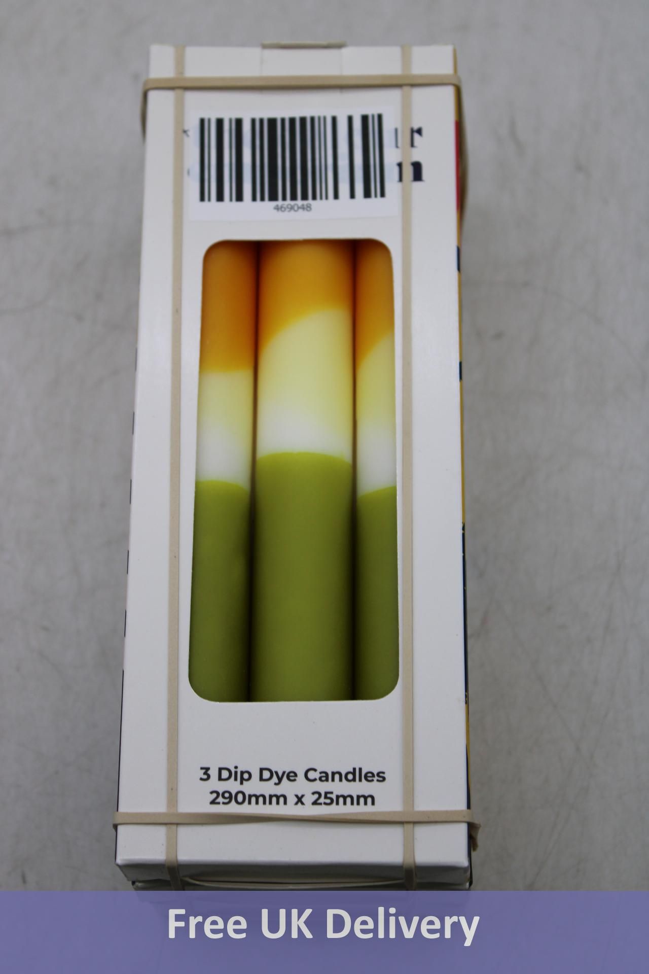 Three Packs of Three The Colour Emporium Dip Dye Candles, Woodstock, 290mm x 25mm