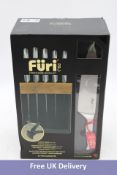 Furi Pro Stainless Steel 7pc Knife Block Set, with Diamond Sharpener, Black. OVER 18's ONLY