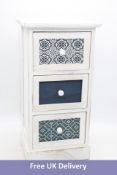 Rebecca Furniture Comodino Chest 3 White Drawers, Wood Retro, Size 62x29x25cm