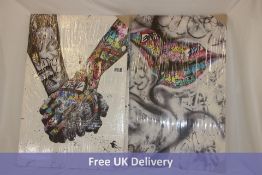 Tucocco Couple Holding Hands Graffiti 3 Panel Prints on Canvas Holding Hands, 90 x 60 cm