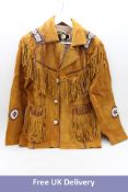 Genuine Leather 1 Piece Cowboy Fringed Western Jacket, Light Tan, Size S