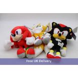 Three Sonic The Hedgehog Friends Plush Soft Toys to include 1x Tails, 1x Knuckles, 1x Shadow