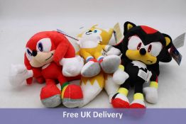 Three Sonic The Hedgehog Friends Plush Soft Toys to include 1x Tails, 1x Knuckles, 1x Shadow