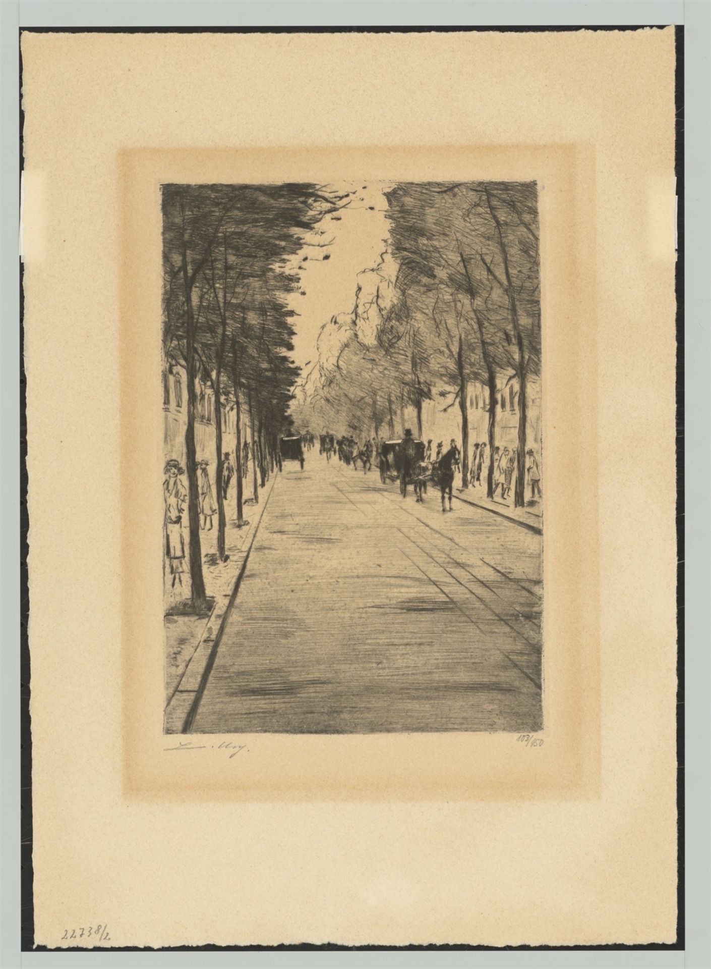 Lesser Ury. ”Berliner Droschke – rechts – wartend im Tiergarten II”. Circa 1920 - Image 2 of 2