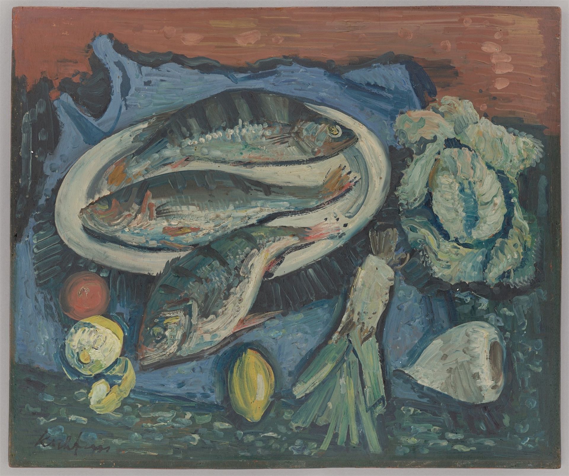 Paul Kuhfuss. „Stillleben mit Fischplatte“. 1930 - Bild 2 aus 4