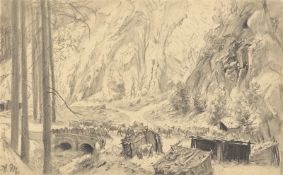 Adolph Menzel. Kuhtreiben im Gebirge. Um 1880
