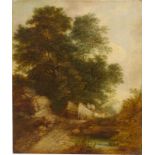 Thomas Gainsborough. „Wooded Rocky Landscape with Peasants in a Country Waggon and Pool“. Um 1765/66