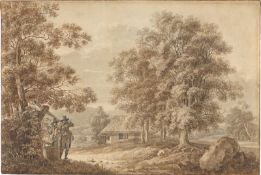 Johann Christian Reinhart. Landschaft mit zwei Männern an einem Ziehbrunnen. 1782