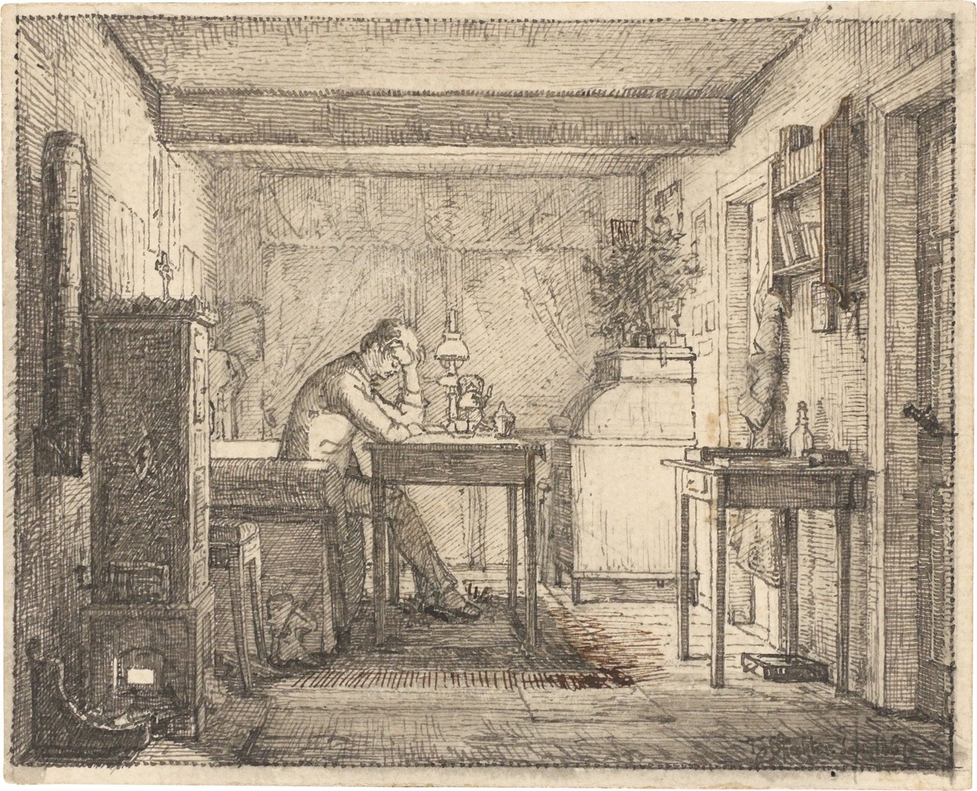 Hans Speckter. Der Künstler in seiner ersten Wohnung in Weimar / Im Atelier (nach …. 1867 (?) / 1871