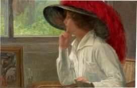 Friedrich König. Lady with red feather hat.