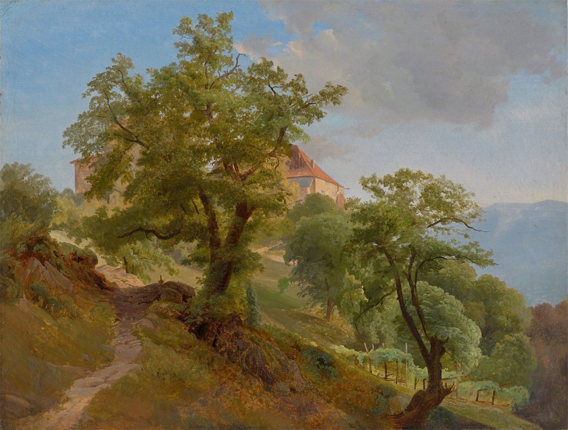 Frederik (Fritz) Petzholdt. View from the Alban Hills (probably between Albano and Castel Gan…. 1836