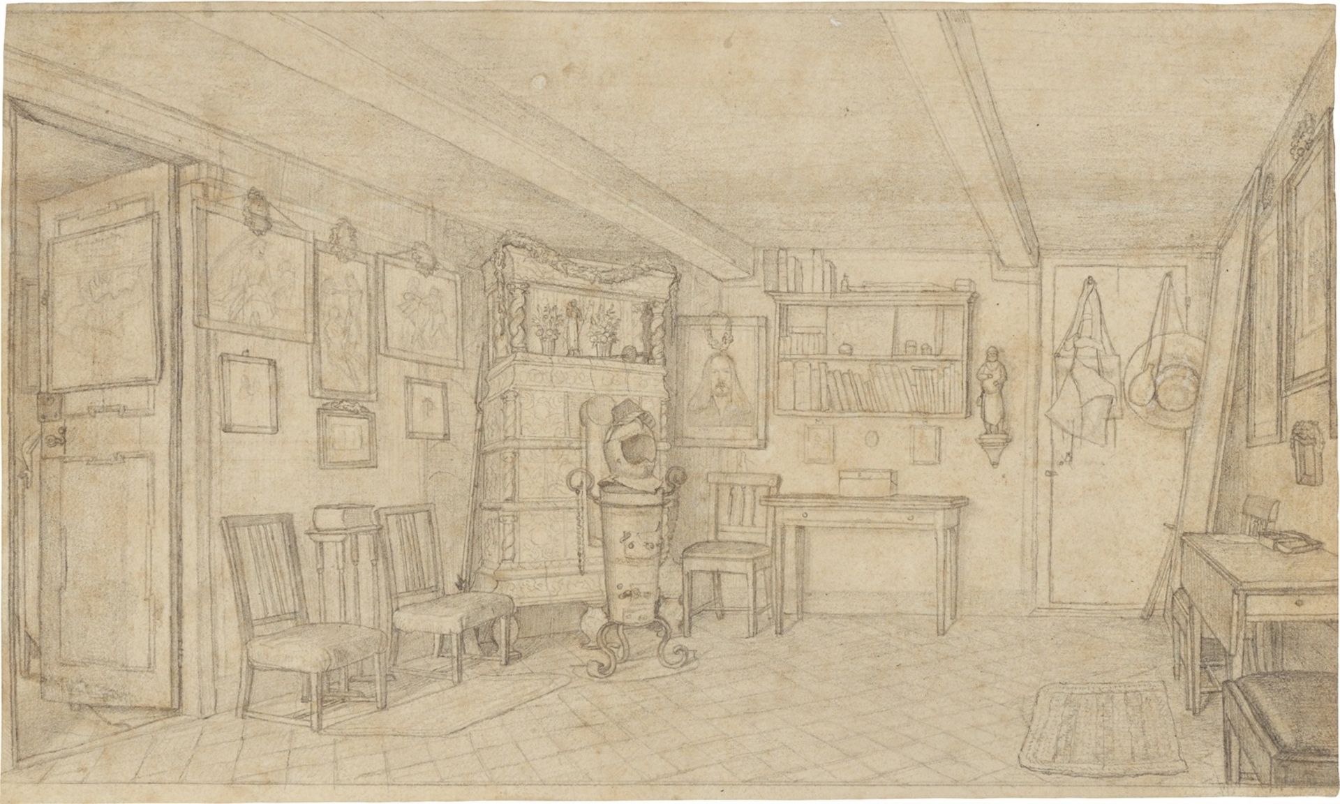 Carl Julius Milde. „Die hintere Hälfte des Wohnzimmers von Erwin und Otto Speckter am Vale…. Um 1825