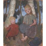 Paula Modersohn-Becker. „Zwei sitzende Kinder vor Birkenstämmen“. 1904