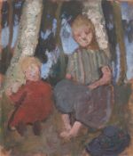 Paula Modersohn-Becker. ”Zwei sitzende Kinder vor Birkenstämmen”. 1904