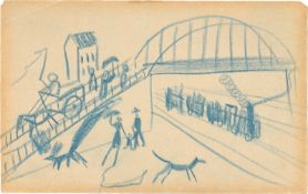 August Macke. ”Viktoriabrücke mit Spaziergängern und Hunden”. 1912