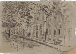 Max Liebermann. ”Straße in einer holländischen Stadt” / ”Rückseite einer Häuserreihe in…. Circa 1890