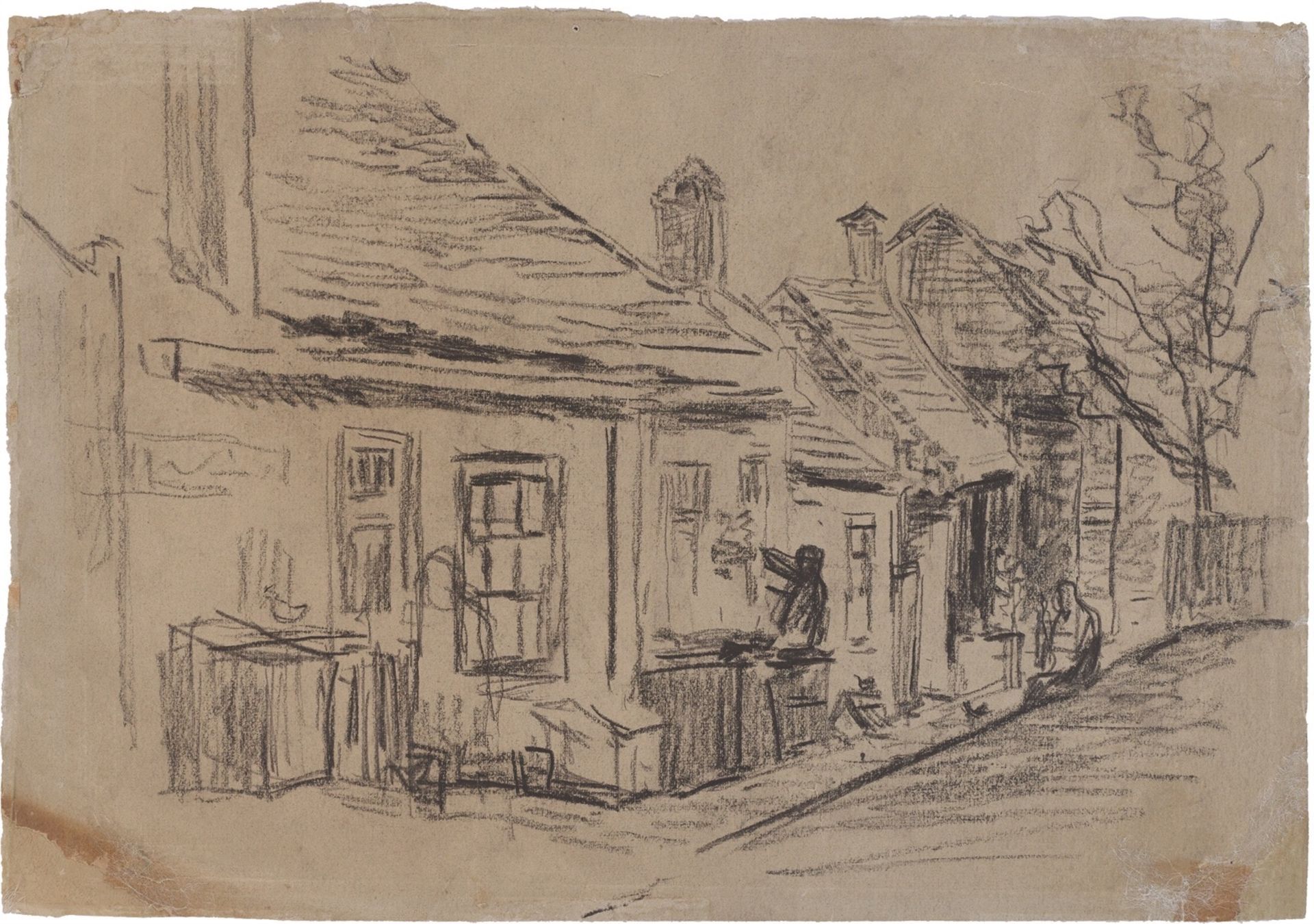 Max Liebermann. ”Straße in einer holländischen Stadt” / ”Rückseite einer Häuserreihe in…. Circa 1890 - Image 2 of 2