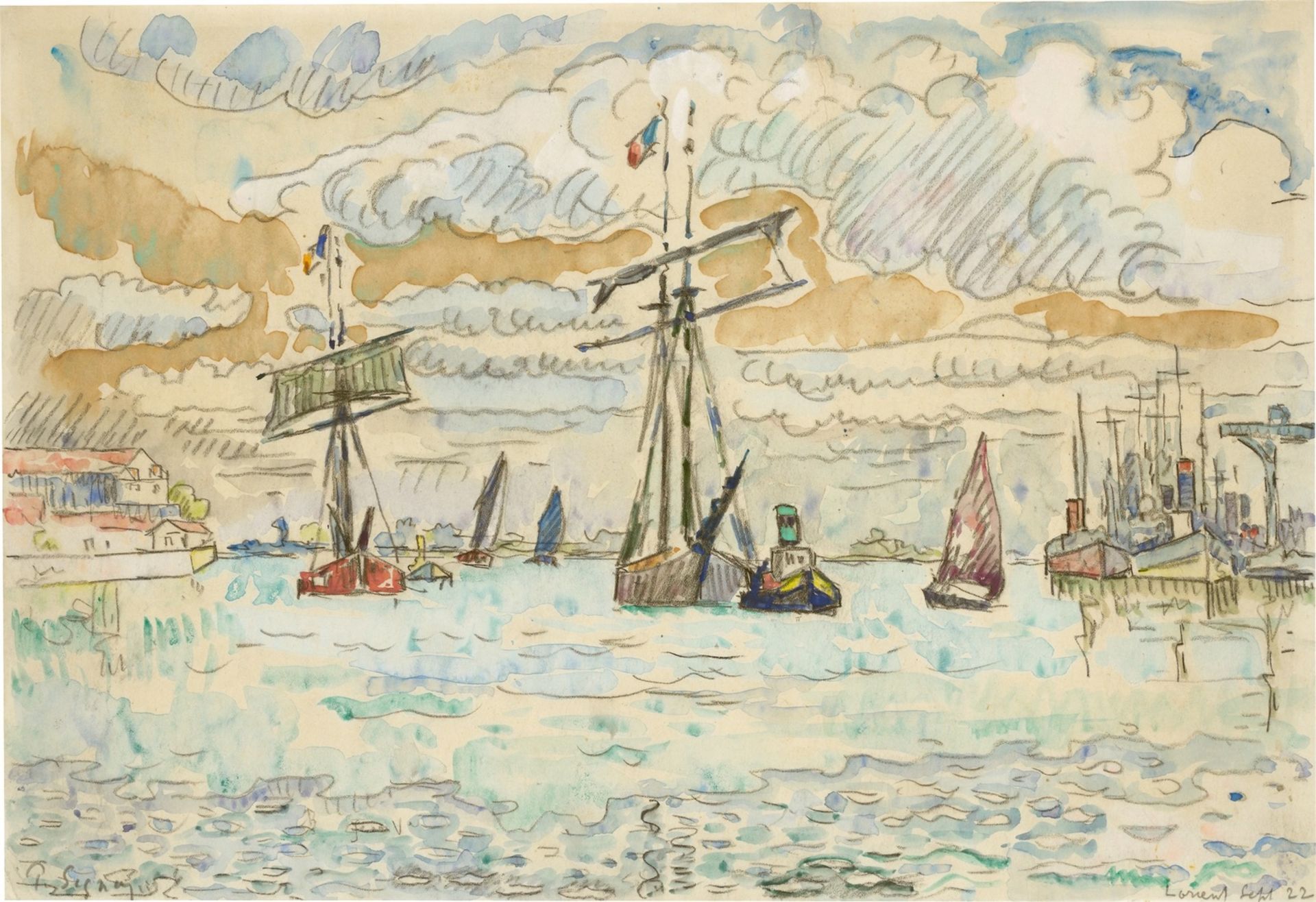 Paul Signac. Harbour Scene with Sailing Boats (”Lorient”). 1922