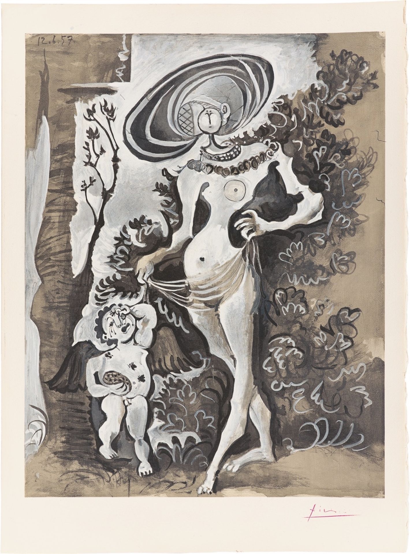 Nach Pablo Picasso. „Vénus et l’amour voleur de miel (d’après Cranach l’Ancien)“. Um 1957