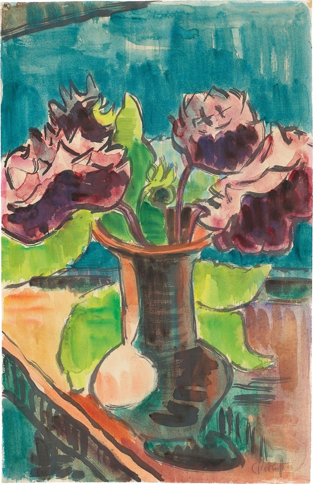 Karl Schmidt-Rottluff. Vase with Dahlias.