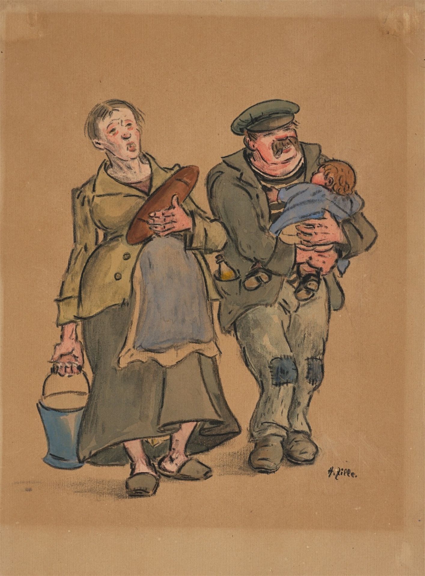Heinrich Zille. Arbeiterpaar mit Kind.