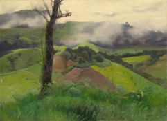 Wilhelm Kuhnert. „Afrikanische Landschaft im Morgennebel (Muhanga)“. 1906