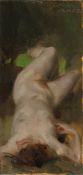 Carl von Marr. Reclining female nude with green shawl.