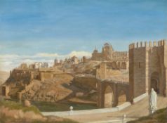 Heinrich Hansen. View of Toledo with the Alcántara Bridge crossing the Tejo River. 1850/51