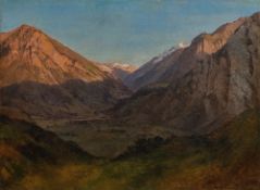 Alexandre Calame. Gorge de montagnes éclairées au soleil couchant. Circa 1840