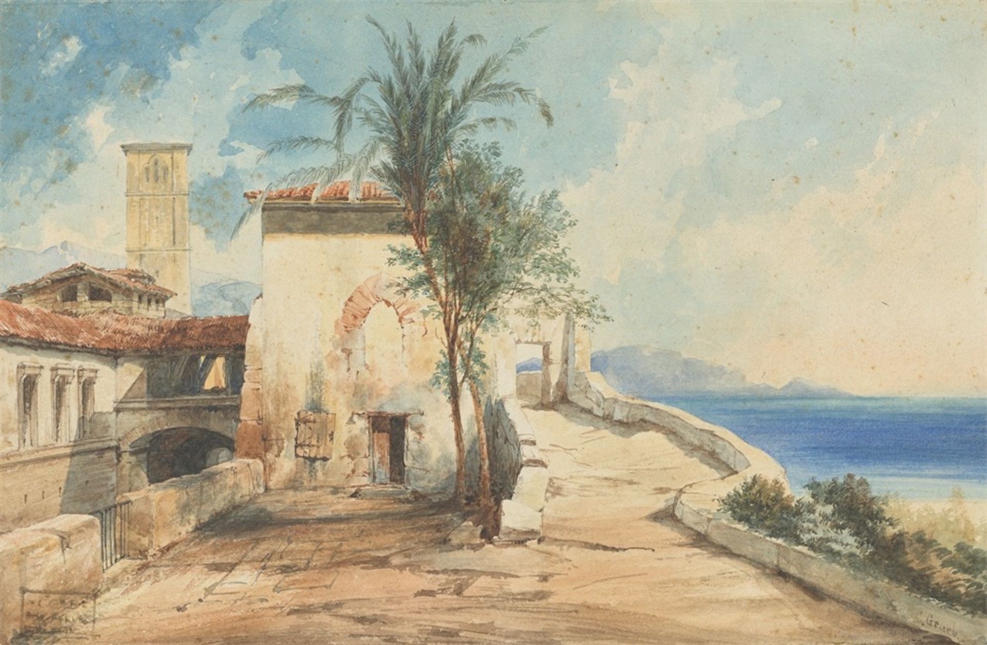 Carl Graeb. Italian monastery by the sea.