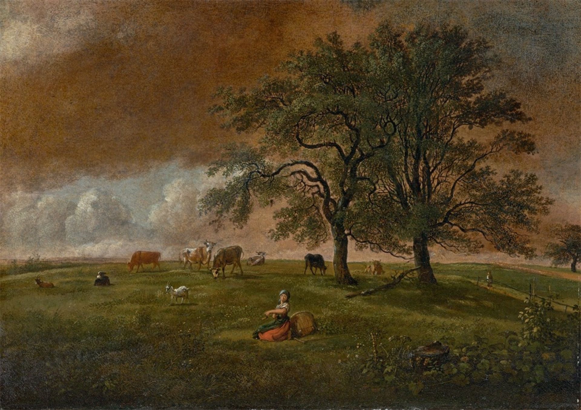 Johann Christian Klengel. ”Landschaft mit Hirtin und Vieh unter Bäumen”. 1796