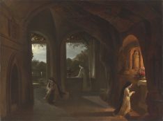 Franz Ludwig Catel. ”Dominikanernonnen in einer Klosterkapelle bei Nacht mit Blick i…. Circa 1820/24