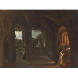 Franz Ludwig Catel. ”Dominikanernonnen in einer Klosterkapelle bei Nacht mit Blick i…. Circa 1820/24