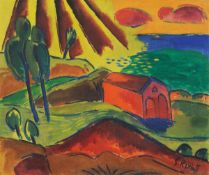 Karl Schmidt-Rottluff. „Bootshaus in Jershöft (Rettungshaus am Strand)“. 1920