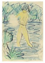 Otto Mueller. ”Stehender Mädchenakt im Teich”. Circa 1925