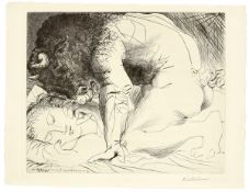 Pablo Picasso. „Minotaure caressant du mufle la main d’une dormeuse“. 1933