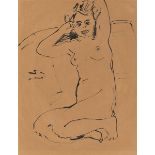Ernst Ludwig Kirchner. „Kniender weiblicher Akt mit erhobenen Armen“. Um 1909