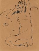 Ernst Ludwig Kirchner. ”Kniender weiblicher Akt mit erhobenen Armen”. Circa 1909