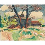 Max Pechstein. Landscape with farm and blossoming trees. 1928