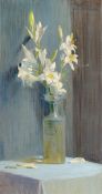 Curt Herrmann. White lilies in opalescent Art Nouveau vase. 1896
