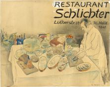 Rudolf Schlichter. Design for a menu card for Restaurant Schlichter, Berlin. Circa 1925/30