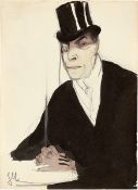 Jeanne Mammen. Portrait of a man with tophat and monocle. Circa 1910–14