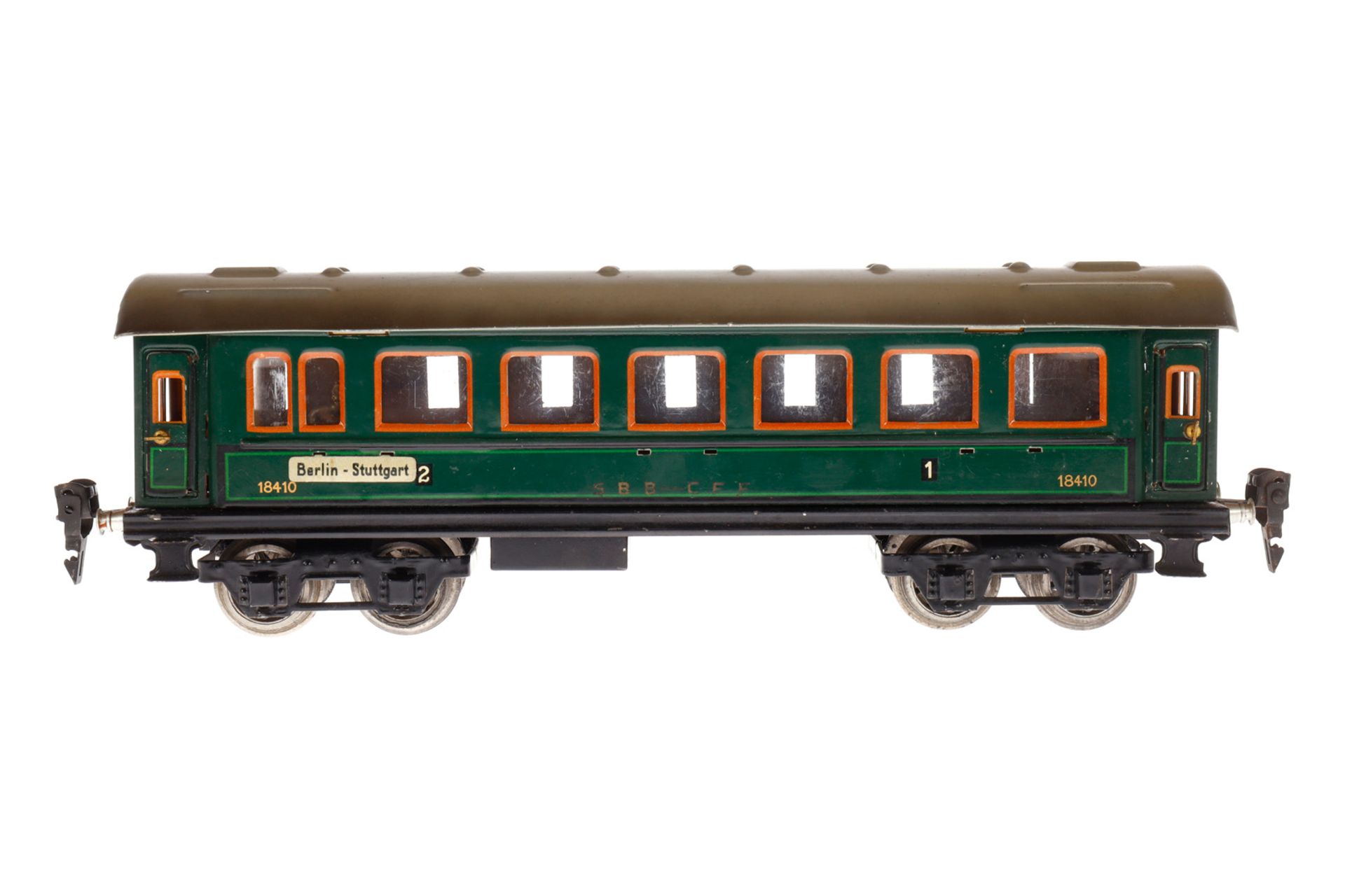 Märklin schweizer Personenwagen 1841 G, Spur 0, CL, mit Inneneinrichtung, 4 AT und Gussrädern, 4