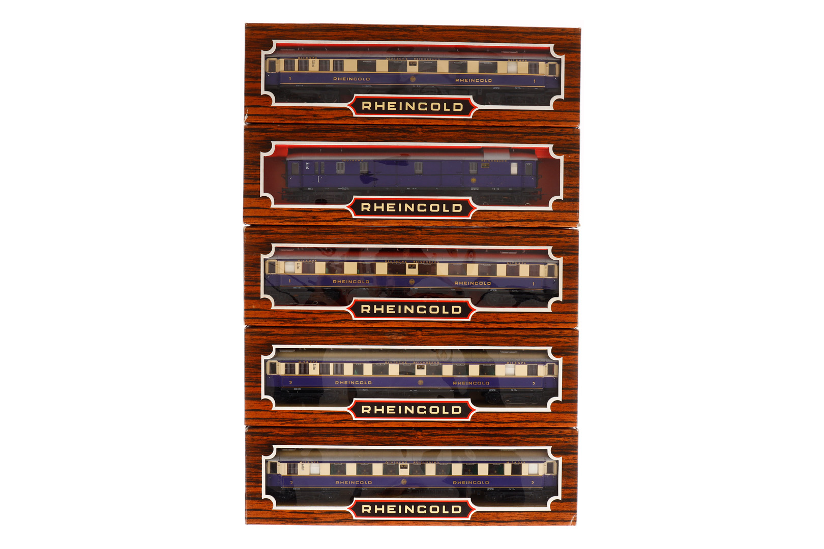 5 Liliput Rheingold-Wagen 821, 822, 823, 824 und 825, Spur H0, Alterungsspuren, je im OK, Z 1-2