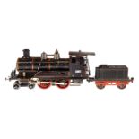 Märklin 2-B Dampflok E 4021, Spur 1, uralt, spiritusbetrieben, schwarz, mit falschem Tender, Brenner