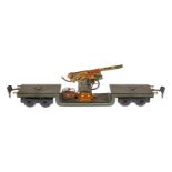 Märklin Tiefladewagen 1955, Spur 0, HL, mit Flak, Schwarzbereiche nachlackiert, LS tw ausgeb.,